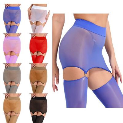 Womens Bodystockings Nylon Lingerie High Waist Thigh-High Stockings Sexy Silky